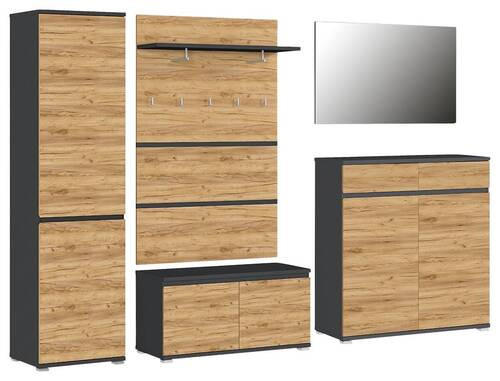 GARDEROBE 5-teilig  in 276/200/40 cm  - Eichefarben/Anthrazit, Design, Holzwerkstoff (276/200/40cm)