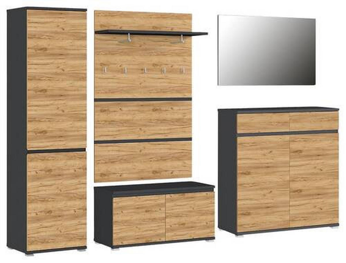 GARDEROBE 5-teilig  in 276/200/40 cm  - Eichefarben/Anthrazit, Design, Holzwerkstoff (276/200/40cm)