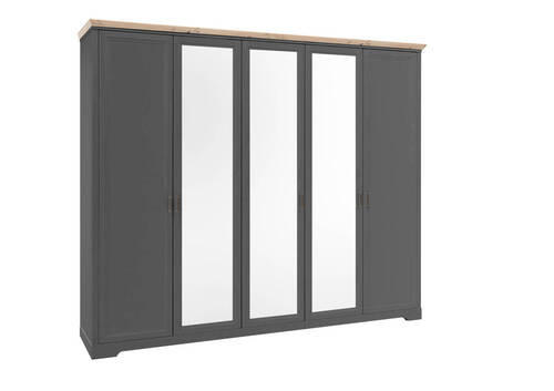 DREHTÜRENSCHRANK 264/220/64 cm 5-türig Graphitfarben, Eiche Artisan  - Graphitfarben/Eiche Artisan, LIFESTYLE, Glas/Holzwerkstoff (264/220/64cm) - Ti'me