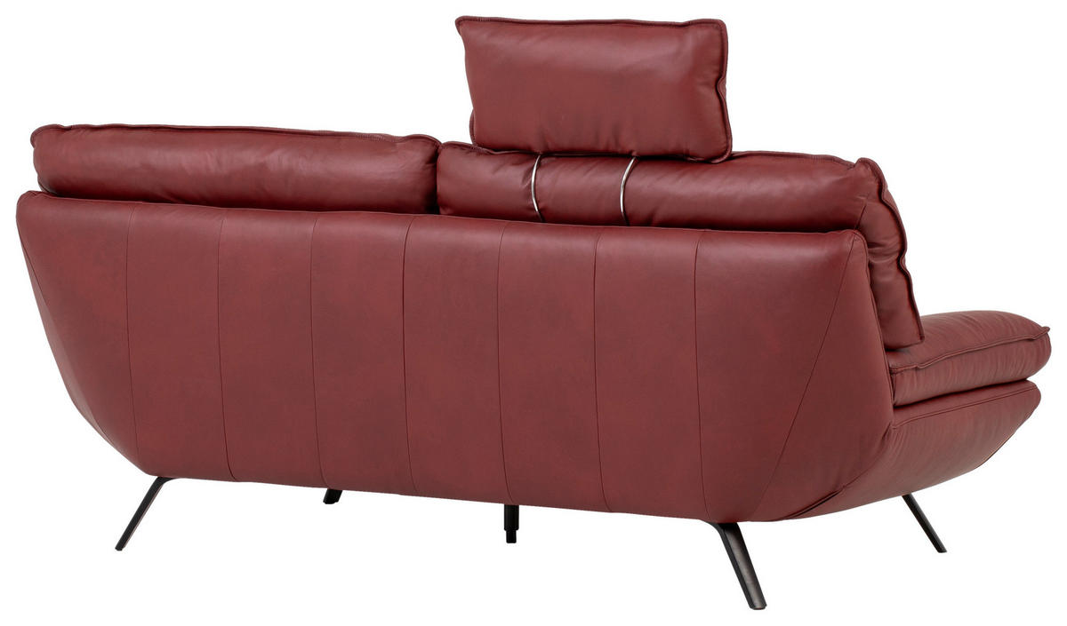 3-SITZER-SOFA in Echtleder Bordeaux  - Bordeaux/Schwarz, Design, Leder/Metall (226/95/95cm) - Celina