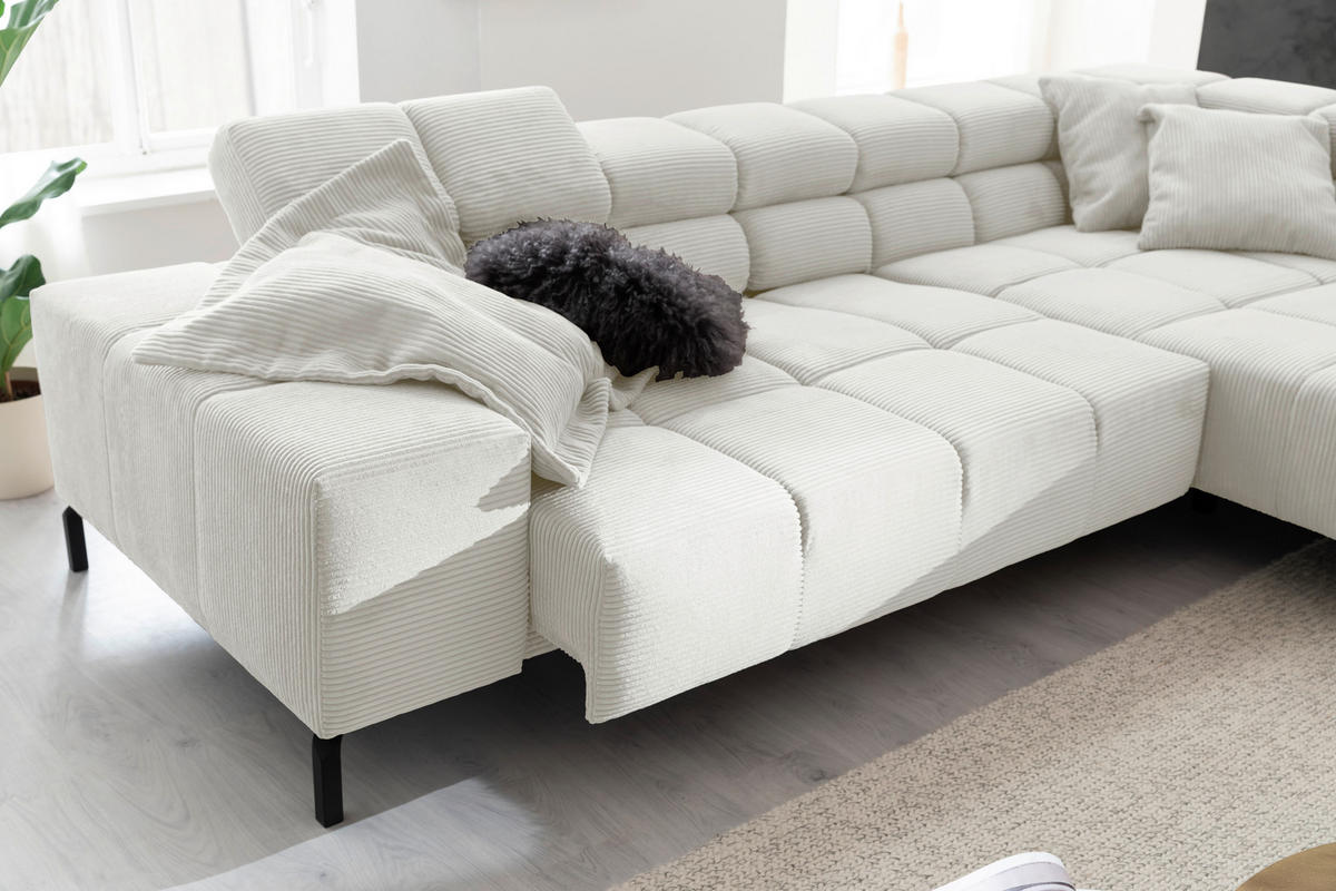 ECKSOFA in Cord Weiss  - Weiss/Schwarz, Design, Textil/Metall (321/216cm) - Hom`in