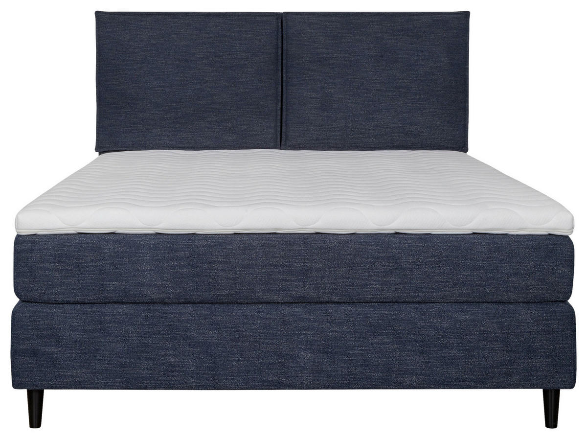 KONTINENTALSÄNG 180/200 cm  i mörkblå  - svart/mörkblå, Design, metall/trä (180/200cm) - Elegando