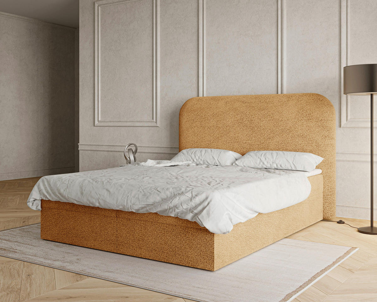 BOXBETT 140/200 cm,  in Rostfarben, Bettkasten, Topper, H2 + H3 = mittel + fest  - Rostfarben/Schwarz, MODERN, Holz/Kunststoff (140/200cm) - MID.YOU