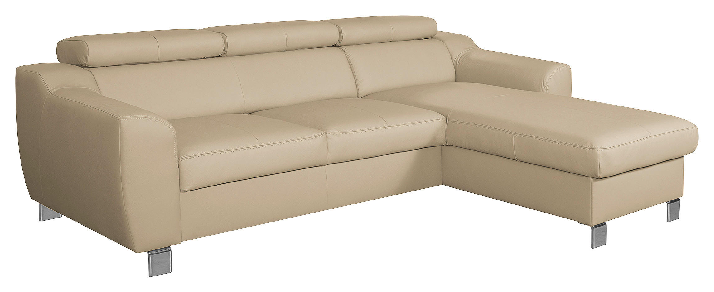 ECKSOFA Beige Echtleder Lederlook - Chromfarben/Beige, Design, Leder/Textil (242/176cm) - Livetastic