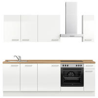 KÜCHENLEERBLOCK 240 cm   in Eichefarben, Weiß Hochglanz  - Edelstahlfarben/Eichefarben, MODERN, Holzwerkstoff/Metall (240cm) - Nobilia