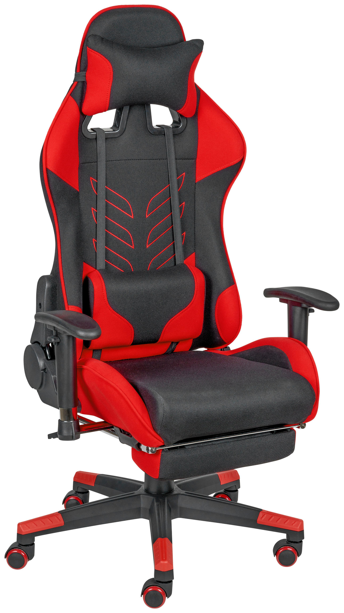 GAMING STOL kovina, umetna masa, tekstil rdeča, črna  - rdeča/črna, Design, kovina/umetna masa (67/137/63cm) - Xora