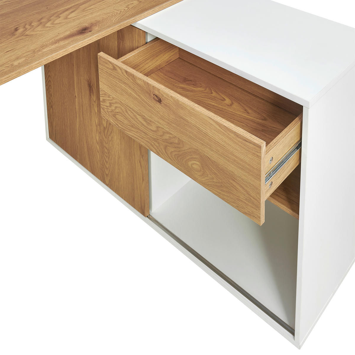 ECKSCHREIBTISCH  Weiß, Eichefarben Stauraum, seitenverkehrt montierbar  - Eichefarben/Weiß, MODERN, Holzwerkstoff/Metall (140/75/118cm) - MID.YOU