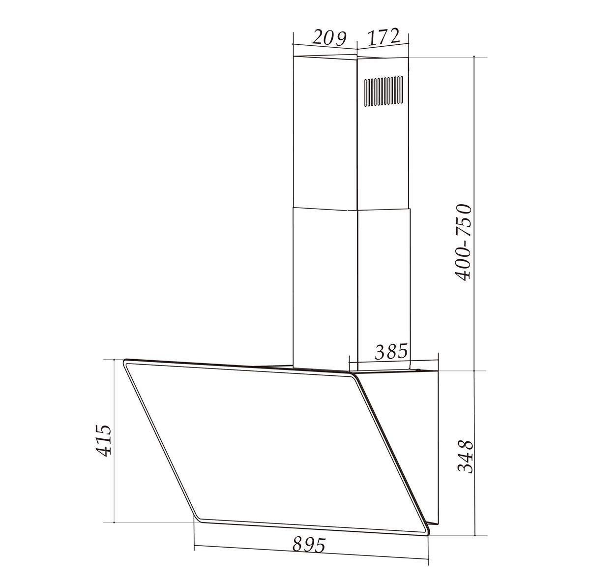DUNSTABZUGSHAUBE CH112090S  - Schwarz, Basics, Glas/Metall (89,5/75-110/38,5cm) - Respekta