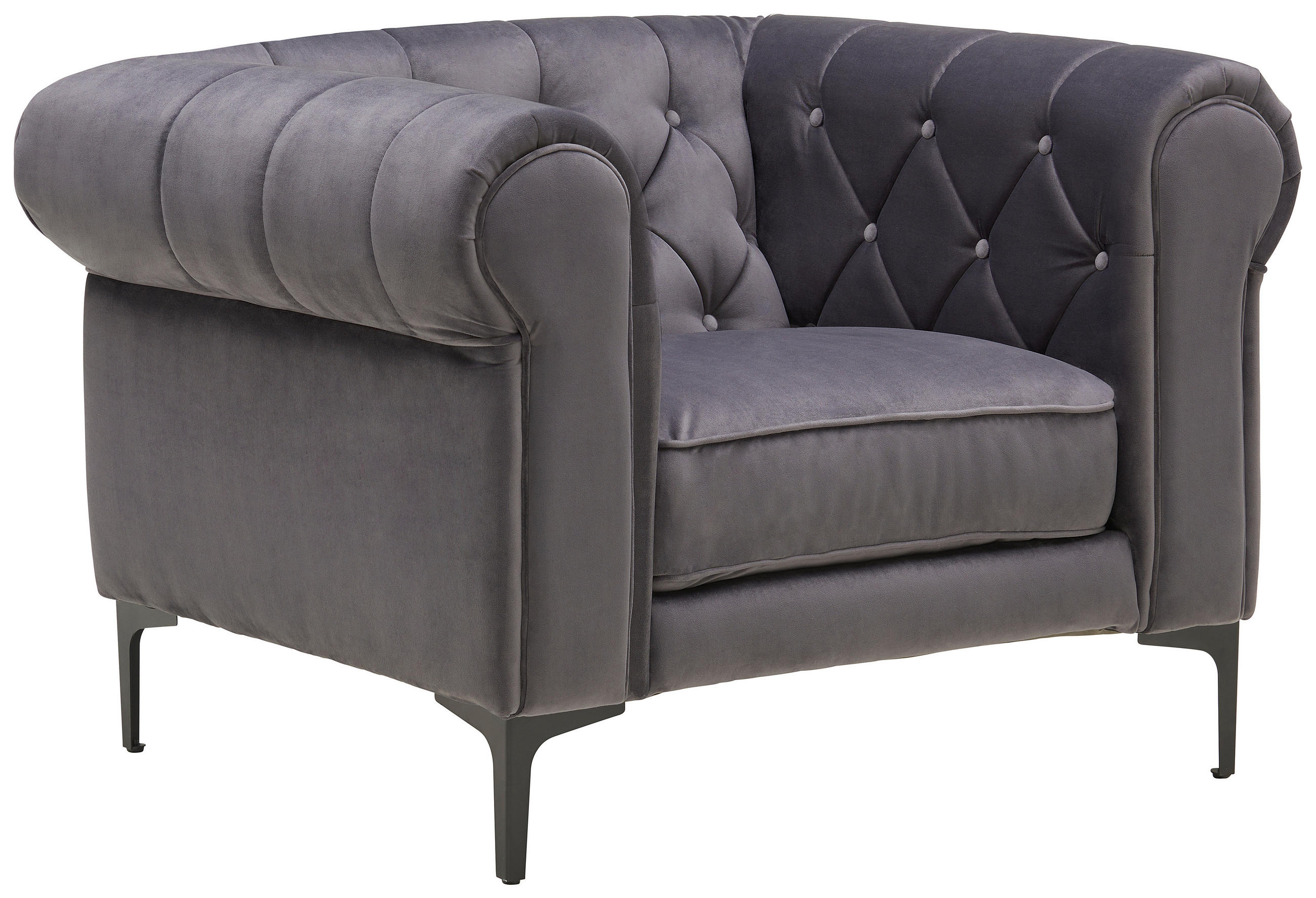 CHESTERFIELD-SESSEL Samt Anthrazit - Anthrazit/Schwarz, Trend, Textil/Metall (105/75/90cm) - Carryhome