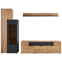 WOHNWAND  in Schwarz, Eichefarben  299,3/195,9/45,2 cm  - Eichefarben/Schwarz, Design, Glas/Holz (299,3/195,9/45,2cm) - Valdera