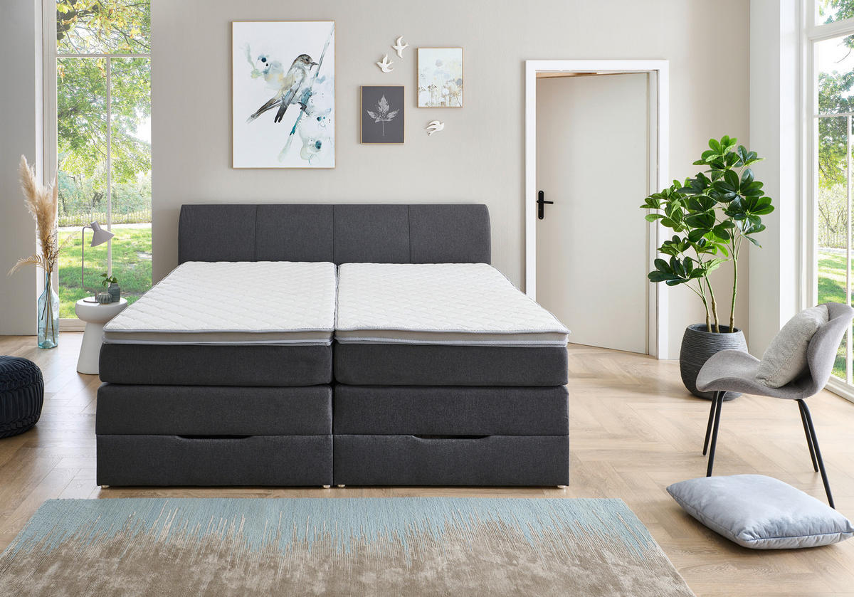 BOXSPRINGBETT 180/200 cm  Anthrazit  - Anthrazit, Konventionell, Textil (180/200cm) - Carryhome