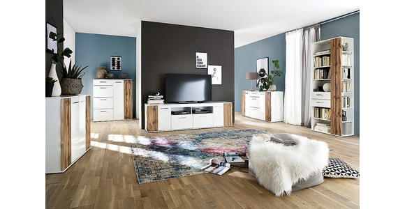 REGAL 74/197/38 cm Weiß, Eichefarben - Chromfarben/Eichefarben, Design, Holzwerkstoff/Kunststoff (74/197/38cm) - Xora