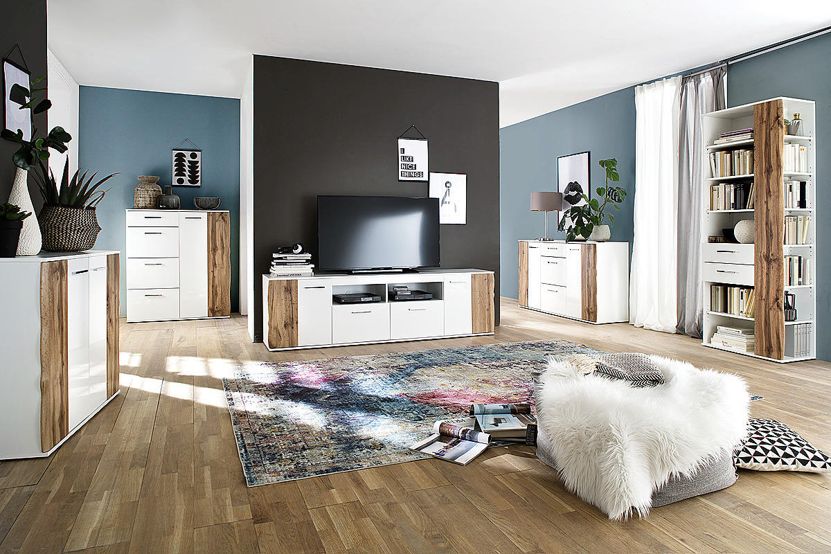 KOMMODE 102/118/44 cm  in Weiss, Eichefarben  - Chromfarben/Weiss, Modern, Holzwerkstoff/Kunststoff (102/118/44cm) - Xora
