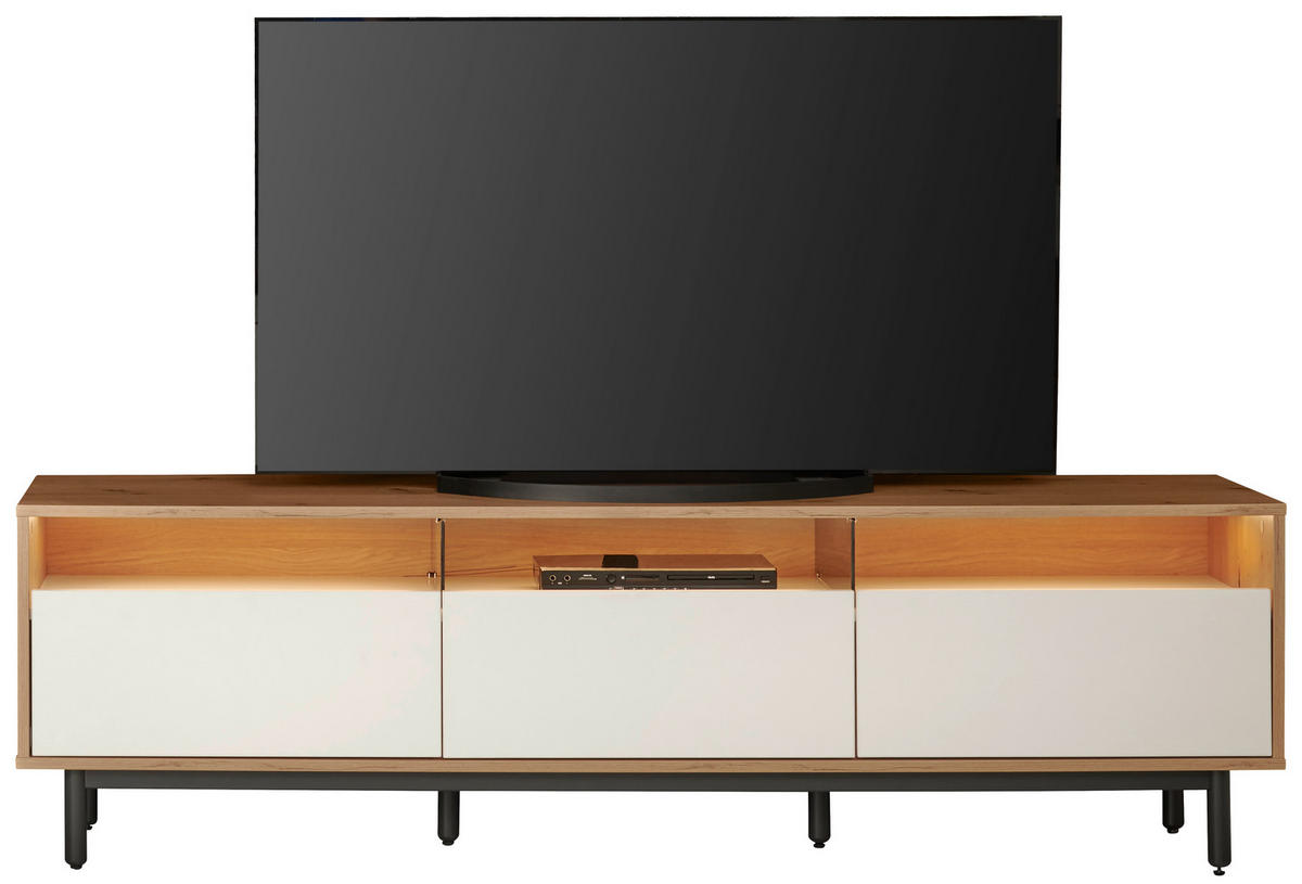 NISKA KOMODA   190/55/45 cm   bela, hrast artisan   - bela/grafitno siva, Dizajnerski, staklo/drvo (190/55/45cm) - home24