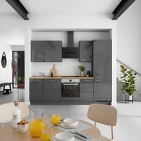 KÜCHENBLOCK Flash 270 cm  in Eichefarben, Schieferfarben  - Schieferfarben/Edelstahlfarben, MODERN, Holzwerkstoff/Metall (270cm) - Nobilia