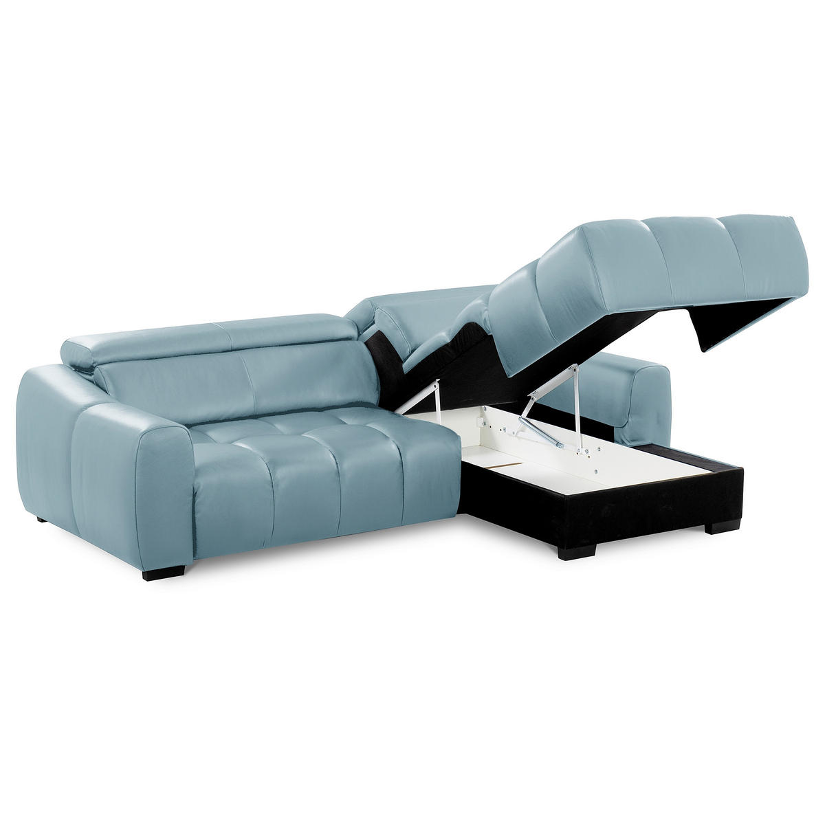 ECKSOFA  Echtleder Hellblau  - Schwarz/Hellblau, Design, Leder/Kunststoff (274/177cm) - Livetastic