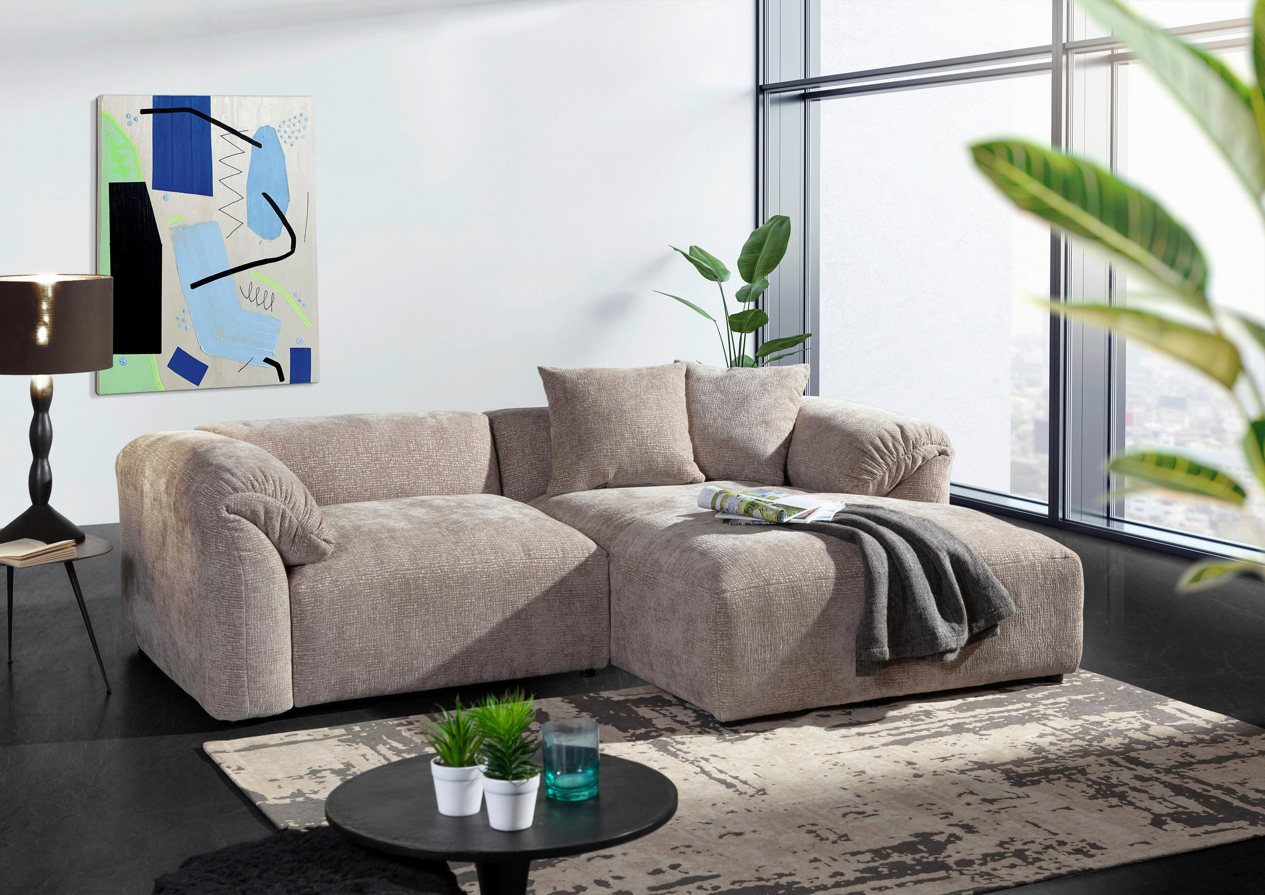 ECKSOFA Braun Flachgewebe - Schwarz/Braun, MODERN, Kunststoff/Textil (231/178cm) - Carryhome