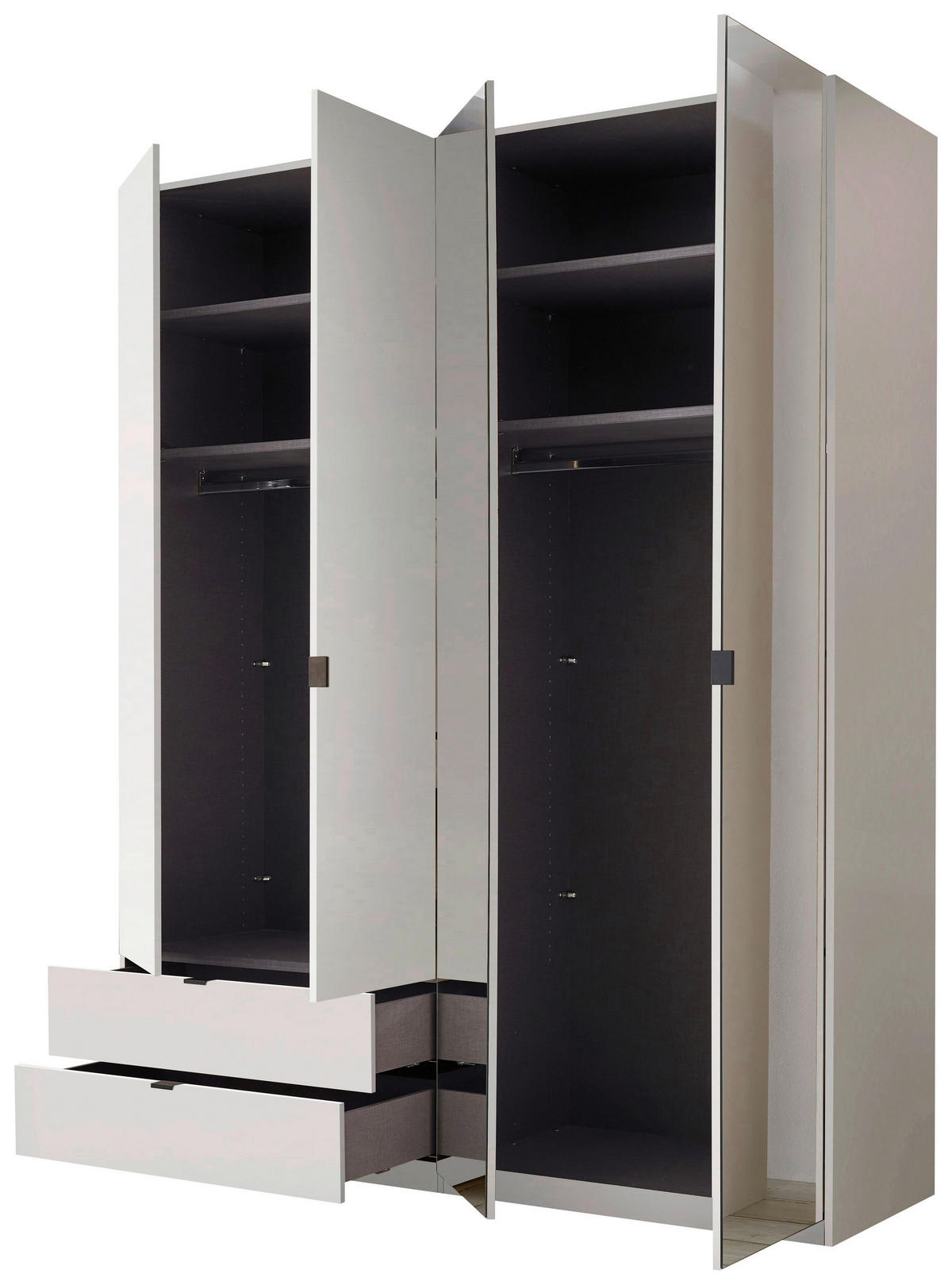 DREHTÜRENSCHRANK 180/225,5/57 cm,  in Weiß, 4-türig  - Schwarz/Weiß, KONVENTIONELL, Glas/Holzwerkstoff (180/225,5/57cm) - Xora
