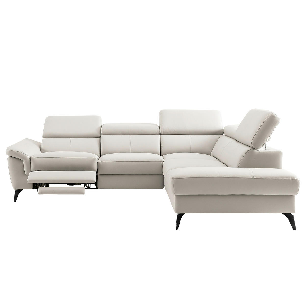 ECKSOFA Lederlook Echtleder Platinfarben  - Platinfarben/Schwarz, Design, Leder/Textil (265/210cm) - Livetastic