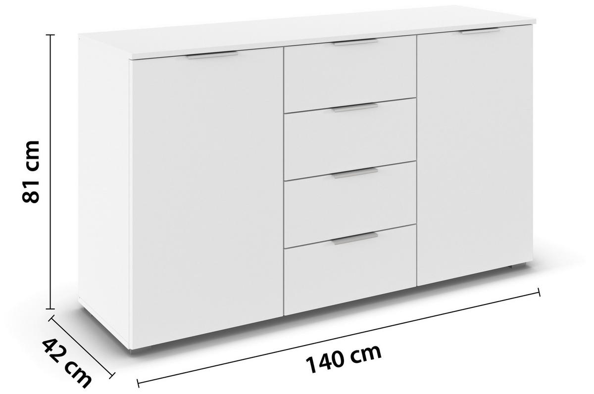 SIDEBOARD 140/81/42 cm  in Weiss  - Weiss/Alufarben, Modern, Holzwerkstoff/Kunststoff (140/81/42cm) - Rauch Möbel