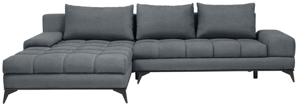 KOTNA SEDEŽNA GARNITURA, tkanina modrosiva  - črna/modrosiva, Design, kovina/tekstil (212/315cm) - Carryhome