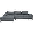 ECKSOFA Blaugrau Webstoff Rückenkissen, Bettkasten, Schlaffunktion, Rücken echt  - Blaugrau/Schwarz, Design, Textil/Metall (212/315cm) - Carryhome