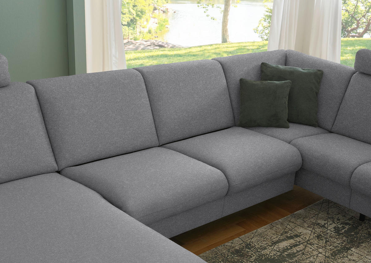 WOHNLANDSCHAFT  in Flachgewebe Grau  - Schwarz/Grau, KONVENTIONELL, Textil/Metall (170/307/190cm) - Beldomo Comfort
