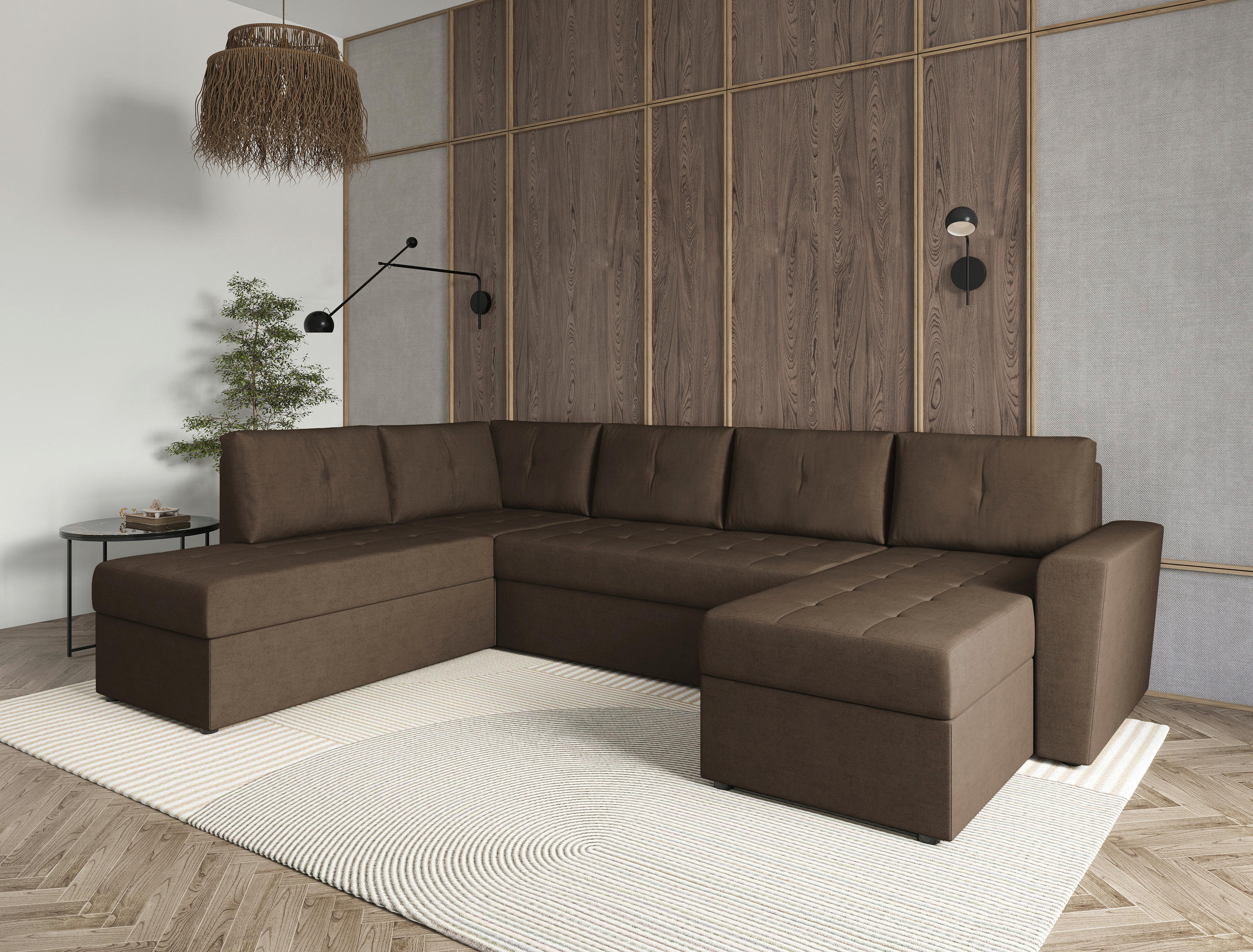 WOHNLANDSCHAFT TERMOLI Braun Jacquard  - Schwarz/Braun, Design, Kunststoff/Textil (155/296/155cm) - MID.YOU