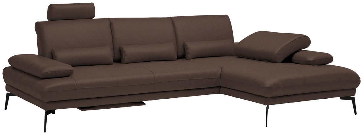 ECKSOFA in Echtleder Braun  - Schwarz/Braun, Design, Leder/Metall (273/187cm) - Celina Home