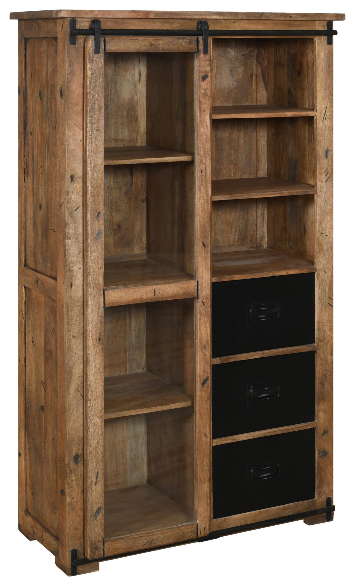 VITRINE  in massiv Mangoholz Naturfarben, Anthrazit - Anthrazit/Naturfarben, LIFESTYLE, Glas/Holz (100/175/45cm) - MID.YOU