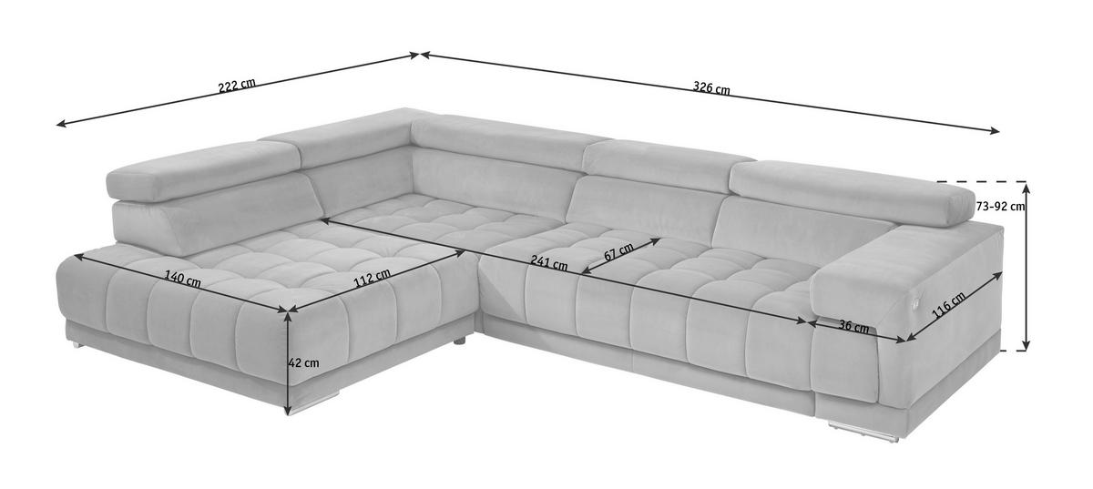 ECKSOFA Anthrazit Mikrofaser  - Chromfarben/Anthrazit, Design, Textil/Metall (222/326cm) - Beldomo Speed