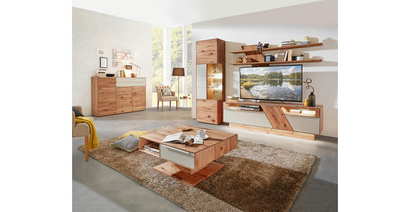 WOHNWAND Sonia  in Weiß, Buchefarben  274/206/54 cm  - Edelstahlfarben/Buchefarben, Design, Glas/Holz (274/206/54cm) - Valnatura