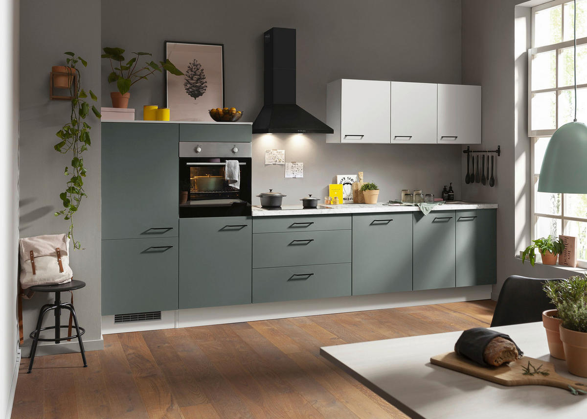 KÜCHENLEERBLOCK 362,2 cm   Weiss, Hellgrau, Dunkelgrün  - Weiss/Dunkelgrün, Basics, Holzwerkstoff/Metall (362,2cm) - Impuls