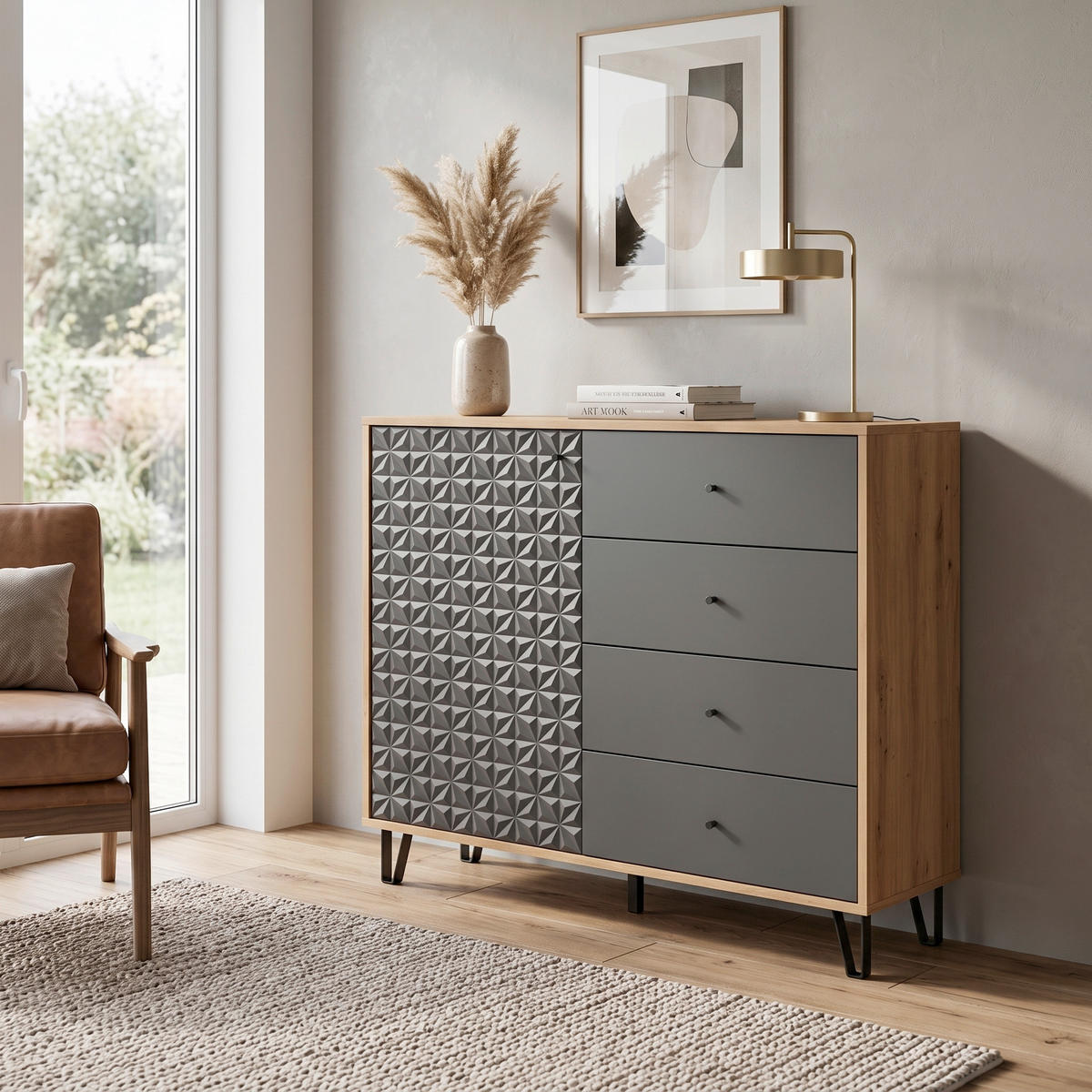 VISOKA KOMODA   110/96/40 cm   antracit  - crna/antracit, Design, drvni materijal/metal (110/96/40cm) - Livetastic