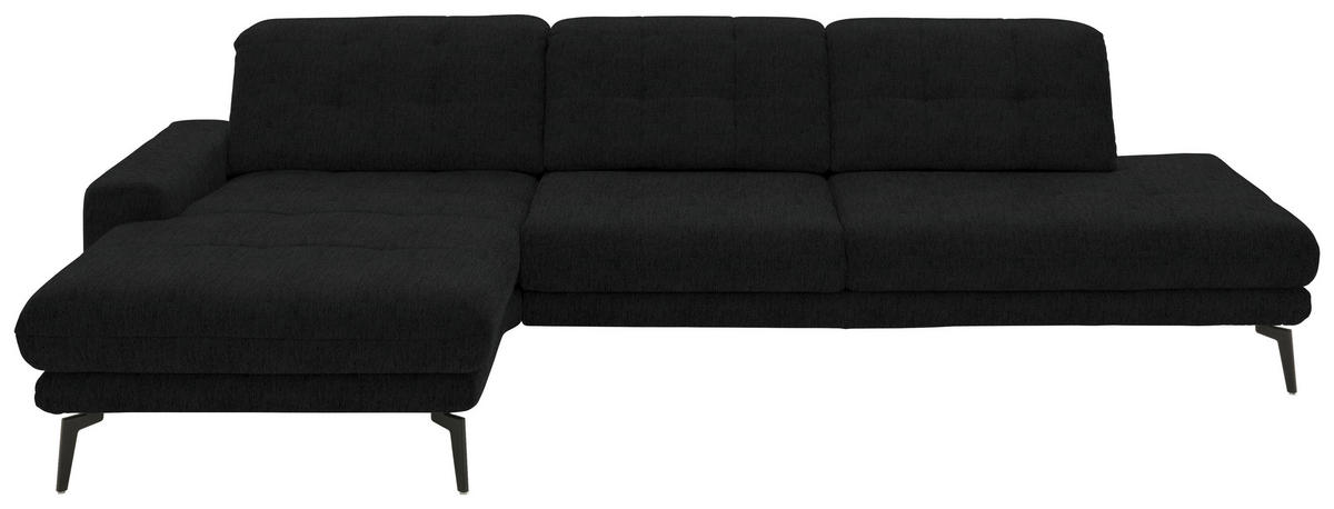 ECKSOFA in Flachgewebe Schwarz  - Schwarz, Design, Textil/Metall (190/309cm) - Beldomo Style
