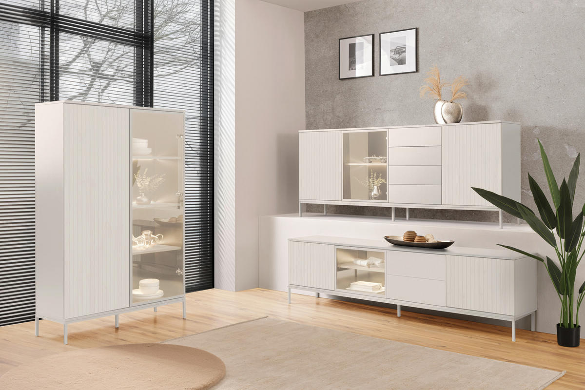 LOWBOARD  in 205,8/56/38 cm  - Kaschmir, KONVENTIONELL, Glas/Holzwerkstoff (205,8/56/38cm) - Voleo