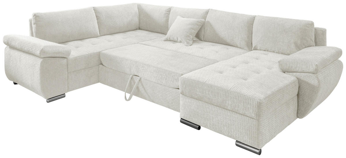 Wohnlandschaft Creme Mikrofaser  - Chromfarben/Creme, KONVENTIONELL, Textil/Metall (219/305/157cm) - Livetastic