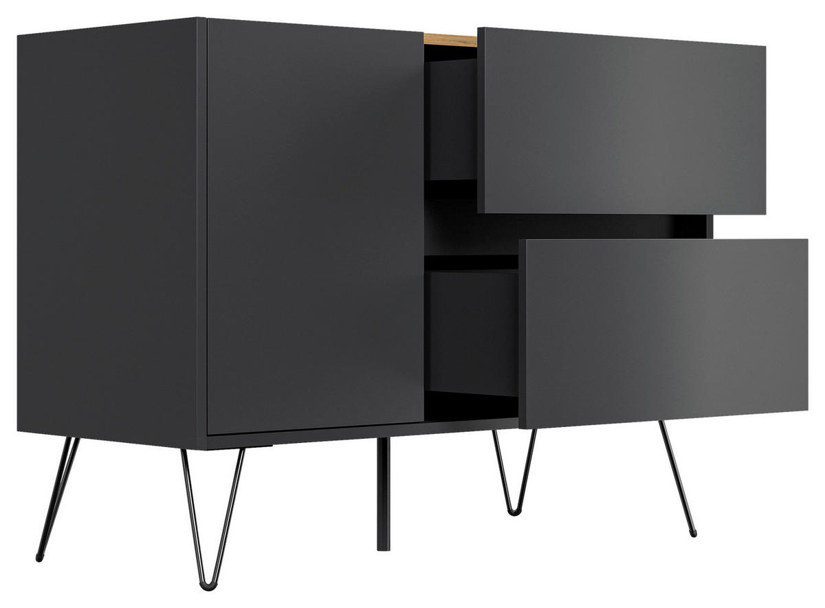 SIDEBOARD Posseik Industrial  in 99/75,8/42 cm  - Eichefarben/Graphitfarben, Design, Holzwerkstoff/Metall (99/75,8/42cm) - P & B