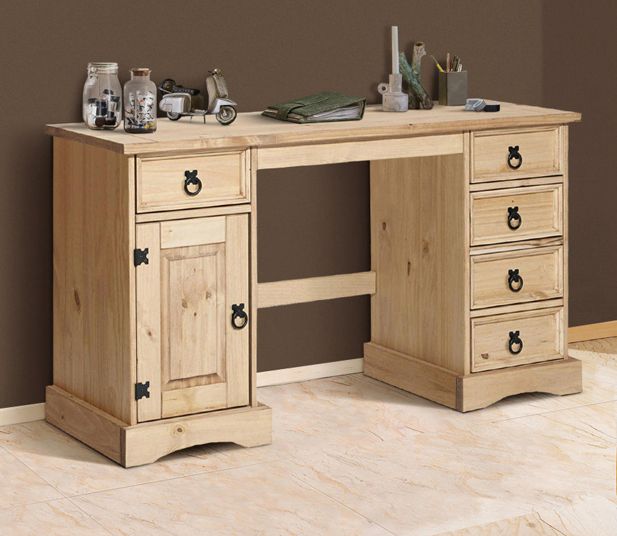 SCHREIBTISCH 140/48/76 cm  in Honig  - Schwarz/Honig, Natur, Holz/Metall (140/48/76cm) - Livetastic