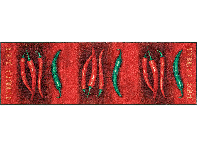 wash+dry Küchenläufer Hot Chilli Grau, Grün, Rot 60x180 cm