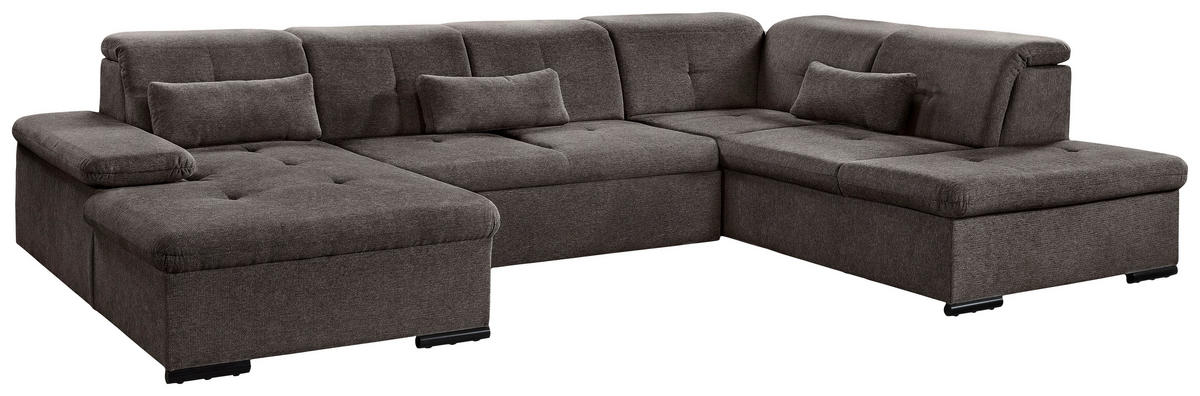 WOHNLANDSCHAFT Schwarz Chenille  - Schwarz/Grau, KONVENTIONELL, Kunststoff/Textil (240/340/188cm) - Carryhome