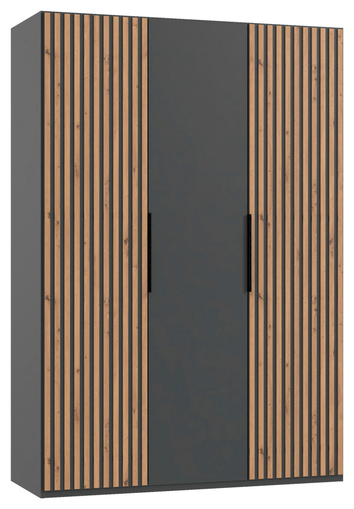 DREHTÜRENSCHRANK 150/216/58 cm,  in Graphitfarben, Eichefarben, 3-türig  - Eichefarben/Graphitfarben, MODERN, Holzwerkstoff/Metall (150/216/58cm) - MID.YOU