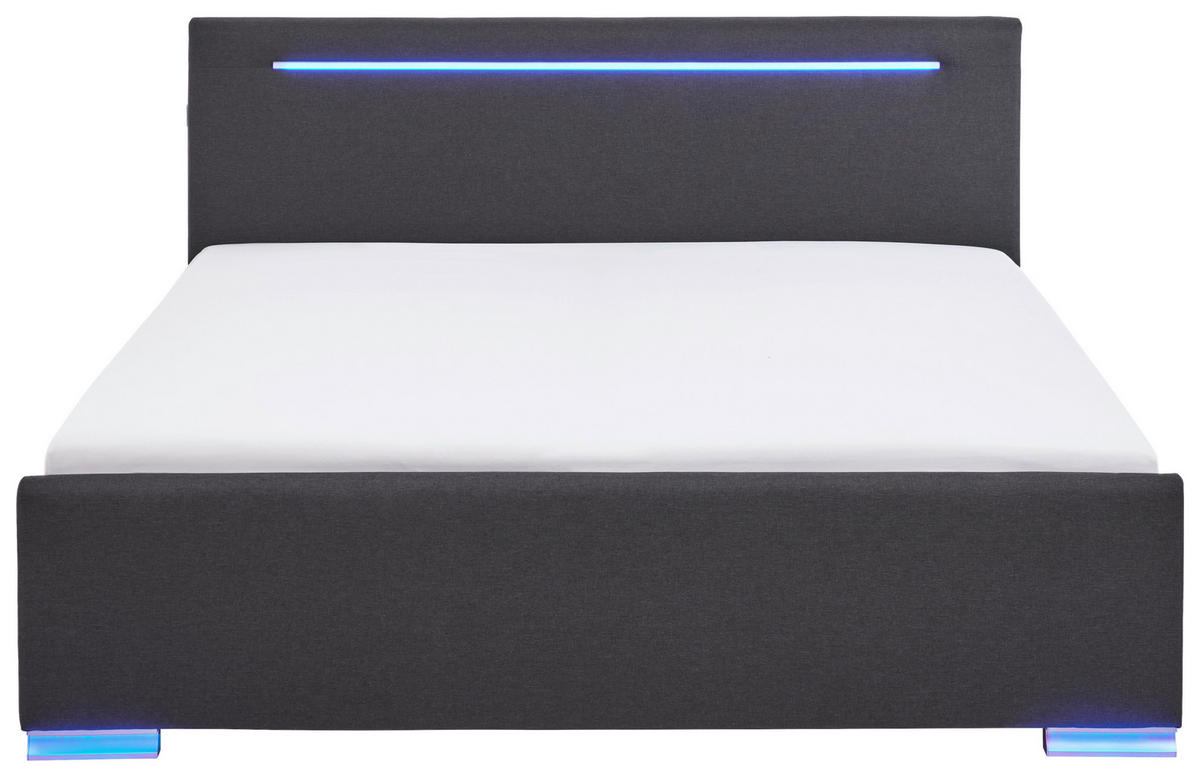 POLSTERBETT 180/200 cm,  in Anthrazit, Beleuchtung,  - Anthrazit/Silberfarben, Design, Kunststoff/Textil (180/200cm) - Boxxx