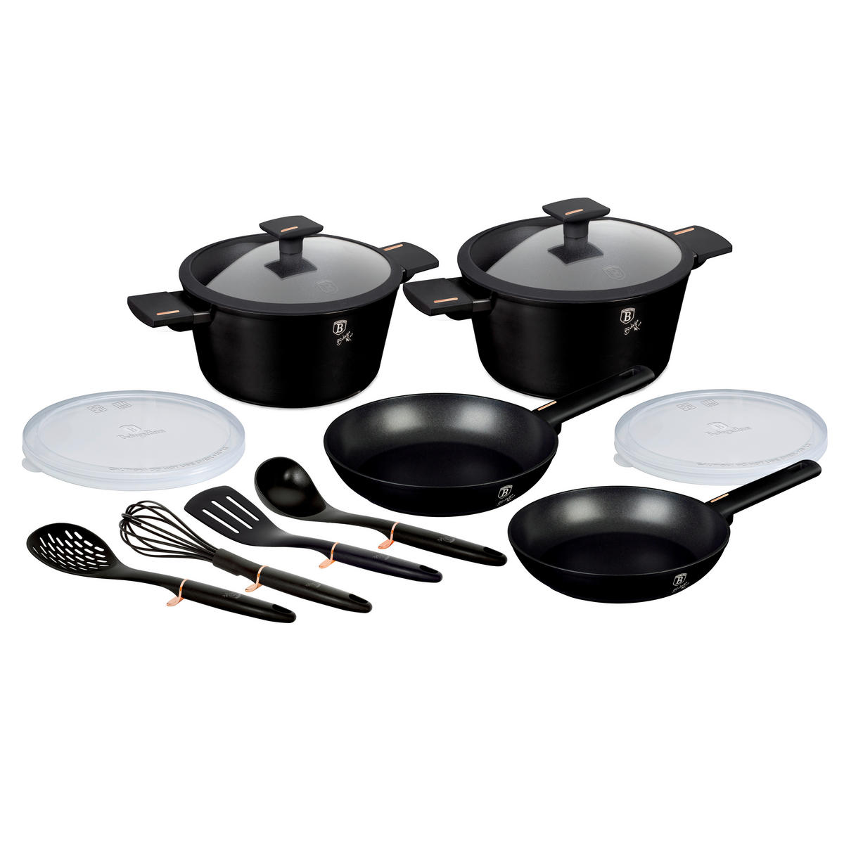 SET LONACA ZA KUHANJE  aluminij  12-dijelni   - crna, Basics, staklo/metal - Berlinger Haus