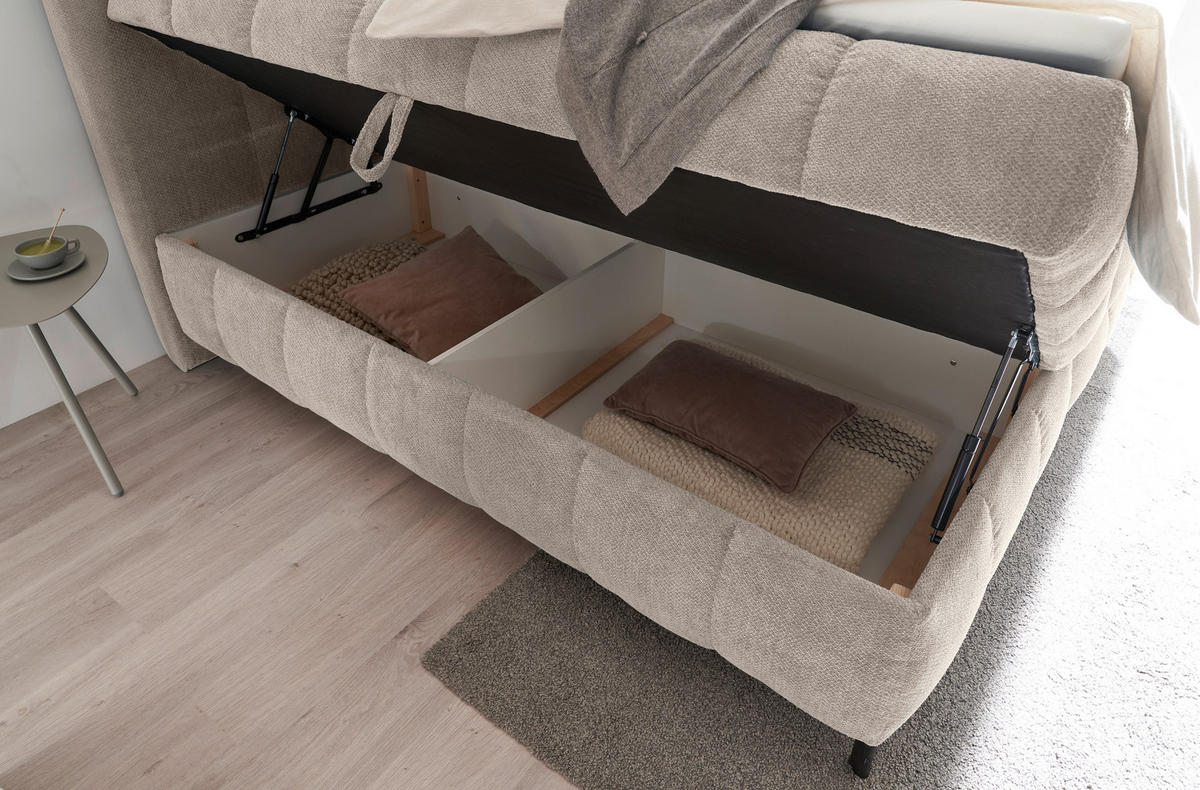 BOXBETT 180/200 cm,  in Creme, Bettkasten, Topper, Matratzen, H2 = mittel  - Creme/Schwarz, KONVENTIONELL, Kunststoff/Textil (180/200cm) - Hom`in