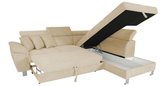 ECKSOFA inkl. Funktionen Creme Cord - Silberfarben/Creme, Design, Textil/Metall (257/226cm) - Xora
