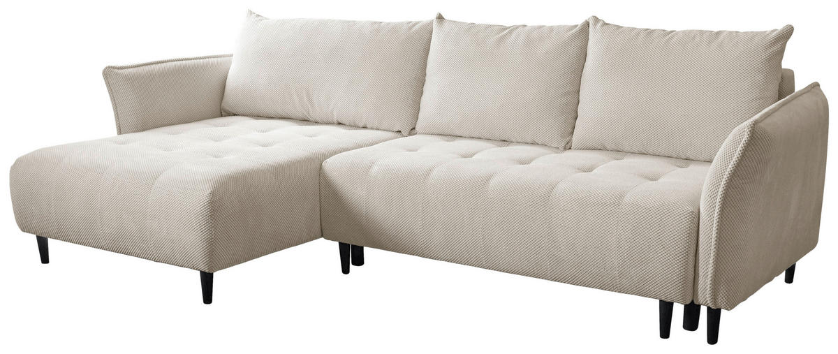 ECKSOFA MONTE CARLO Creme Struktur, Plüsch  - Creme/Schwarz, Trend, Textil (160/290cm) - MID.YOU