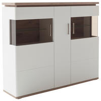 HIGHBOARD Tbilisi  in 150/124/38 cm  - Weiss/Eichefarben, Design, Glas/Holzwerkstoff (150/124/38cm) - Livetastic