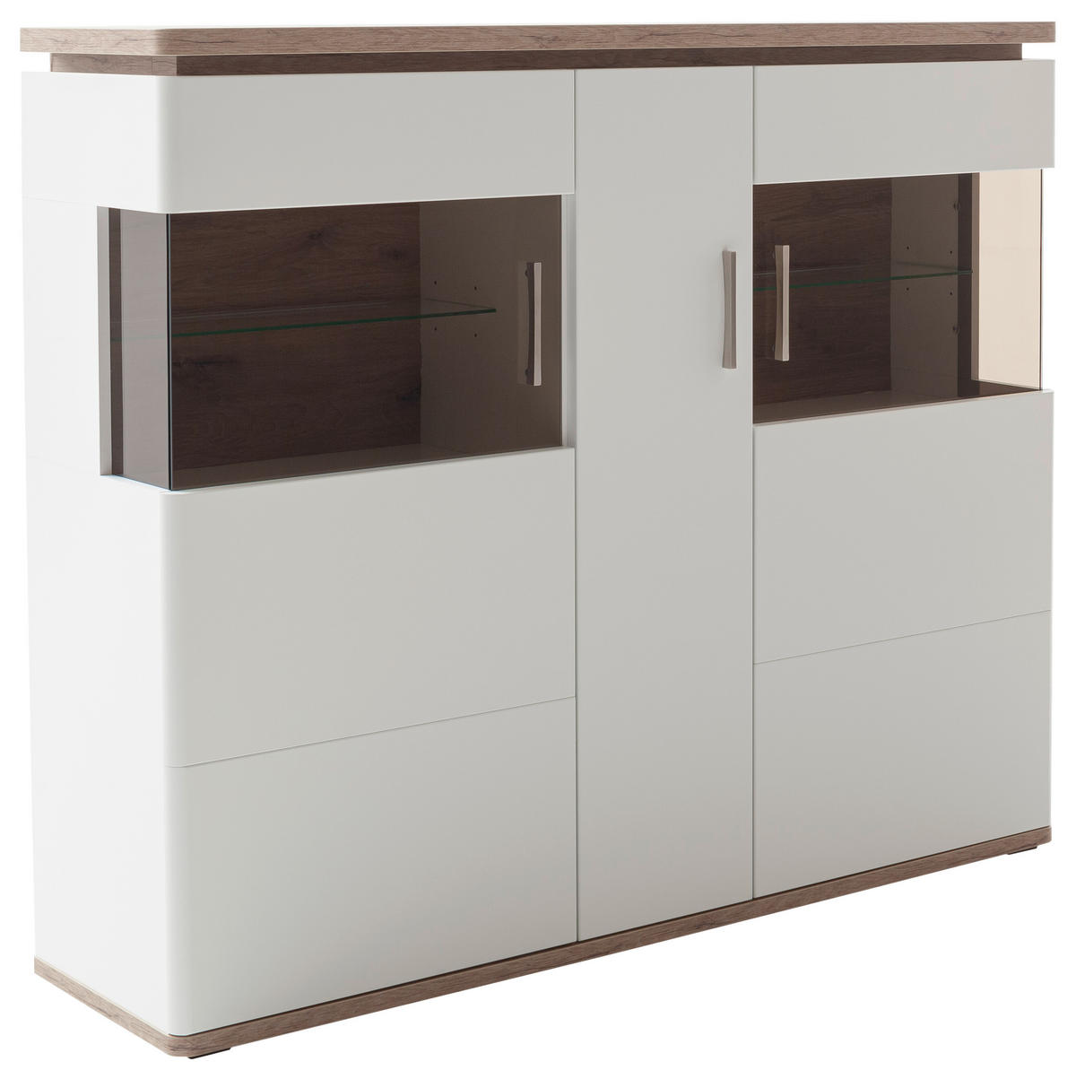 HIGHBOARD Tbilisi  in 150/124/38 cm  - Weiss/Eichefarben, Design, Glas/Holzwerkstoff (150/124/38cm) - Livetastic