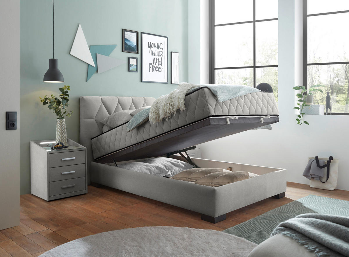 BOXBETT 120/200 cm  in Hellgrau  - Hellgrau/Schwarz, Modern, Holzwerkstoff/Kunststoff (120/200cm) - MID.YOU